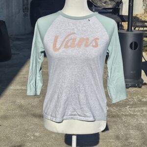 Vans Women's Light Green and White Raglan Tee